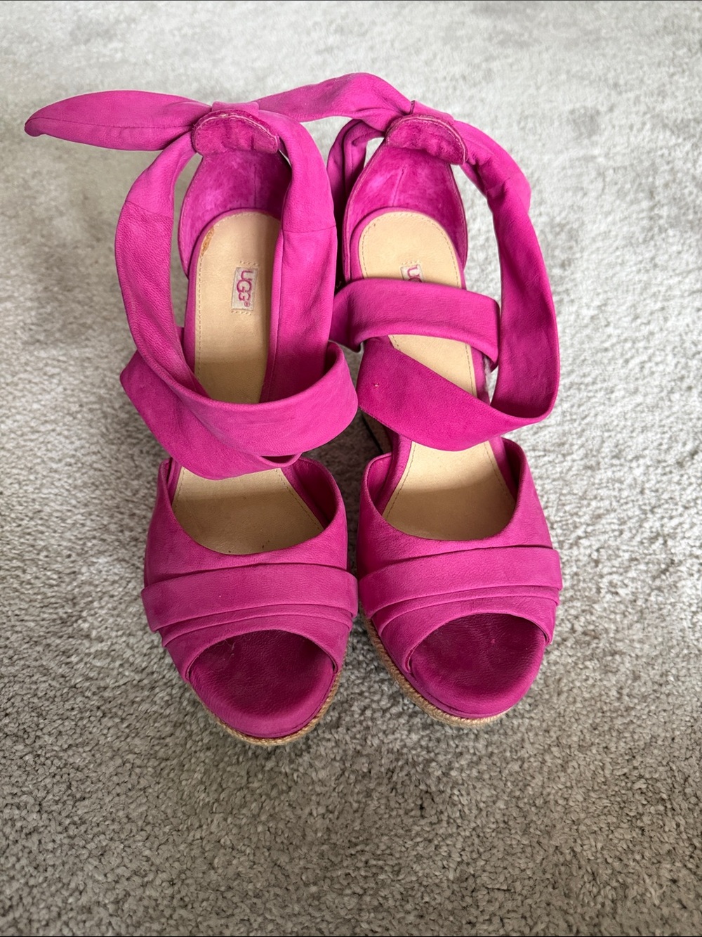 UGG Women's Hot Pink Suede Wrap Wedge Sandals